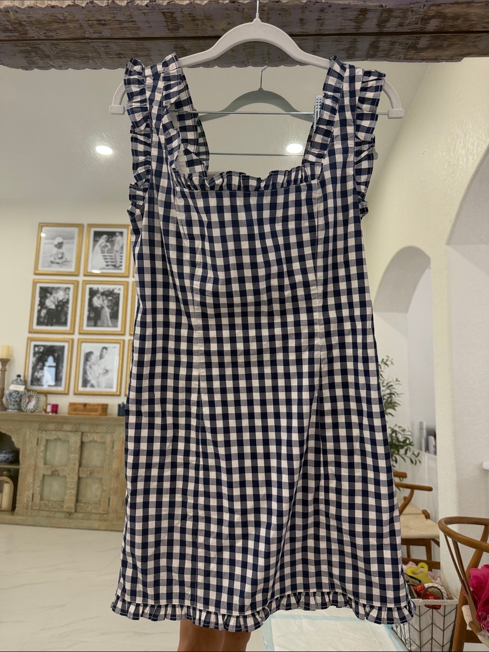 J. Crew Navy and White Gingham Mini Dress
